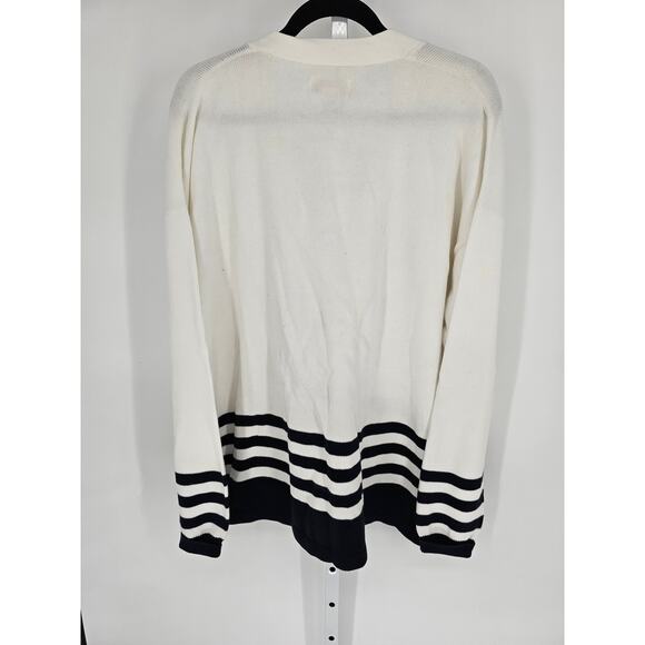 Tara Vanessa White Striped Embroidered Combed Cotton Button-Up Cardigan Size XL - Picture 2 of 5